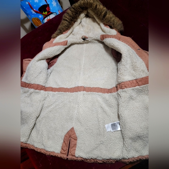 H&M Divided Women's Sherpa line Puffer Hoodie Jacket / coat Dusty rose color - Picture 3 of 11